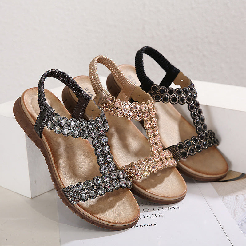 Zapatos De Mujer De Suela Suave De Gama Alta De Dos Tonos Con Hebilla De Diamantes De Imitación Con Cuentas Retro