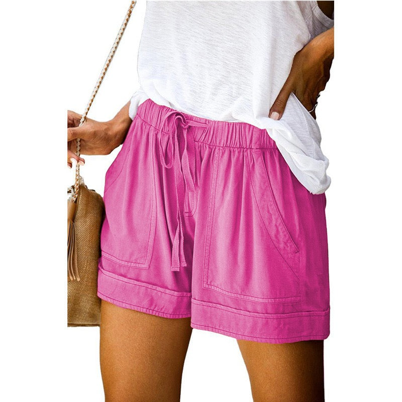 Pantalones cortos cómodos de cintura elástica con cordón de ocio de verano