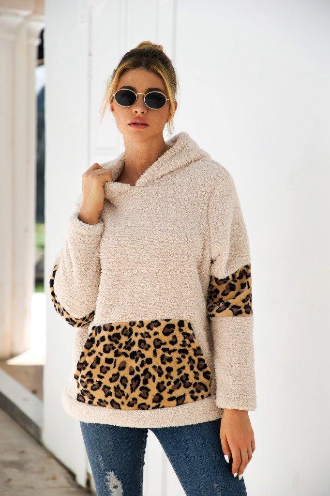 Sudaderas con capucha de suéter de leopardo de manga larga - MXbueno