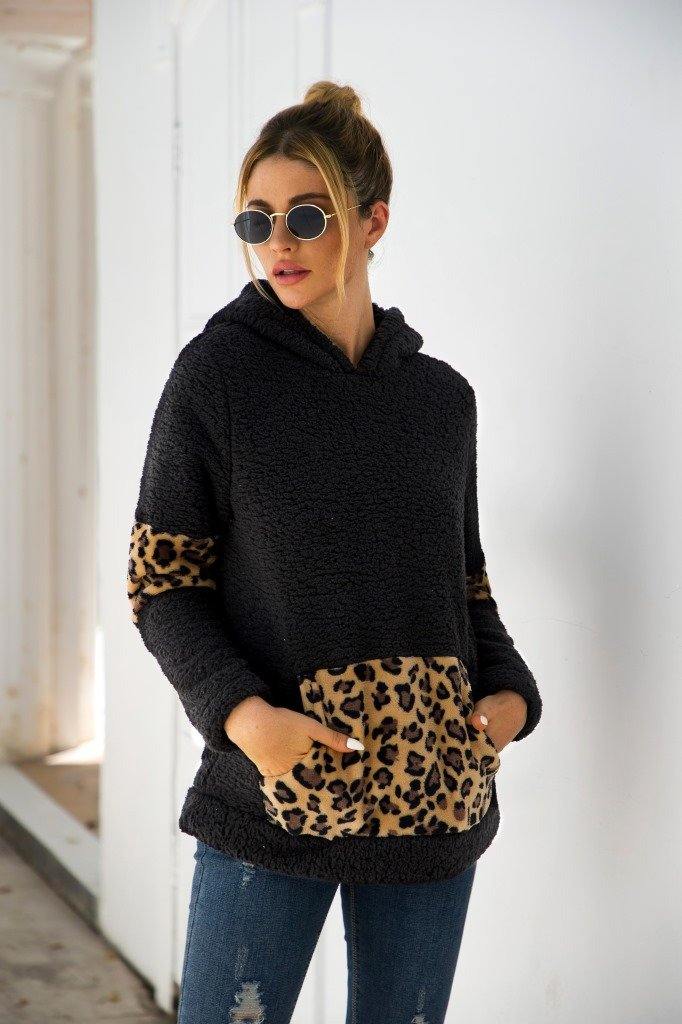 Sudaderas con capucha de suéter de leopardo de manga larga - MXbueno