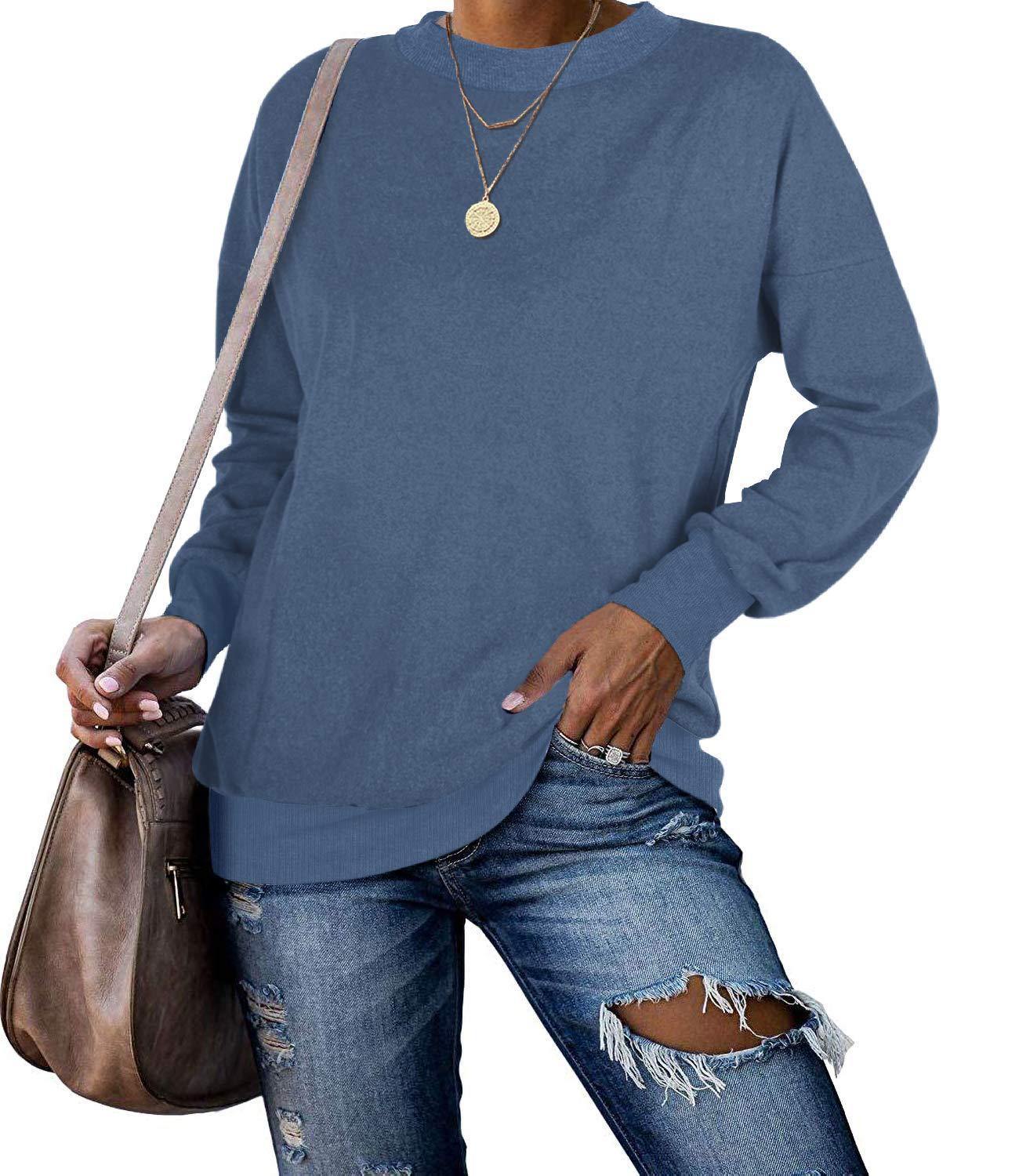 Camiseta de lana de manga larga de color sólido con cuello redondo - MXbueno