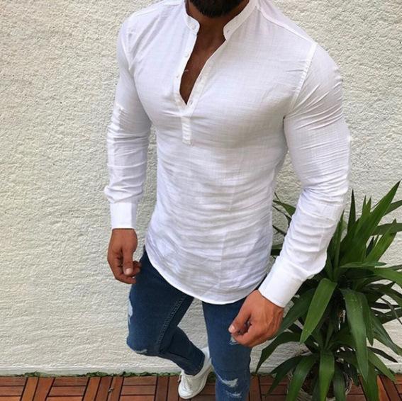 Camisa casual de lino de manga larga en color liso