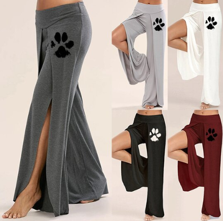 Patas de perro pierna ancha lado hendidura flowy Yoga pantalones