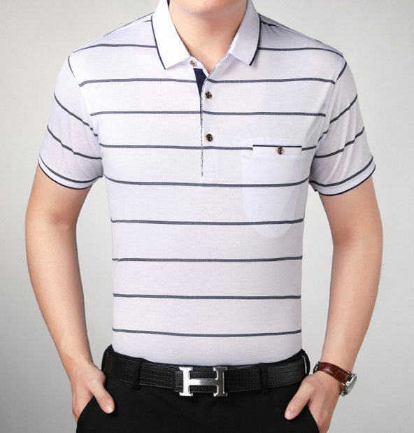 Camiseta de POLO con manga corta para hombre Finas rayas de algodón - MXbueno