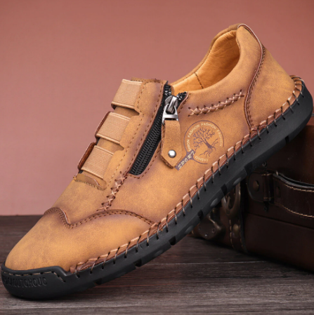 Zapatos casuales de cuero de microfibra con costuras a mano con cremallera lateral - MXbueno