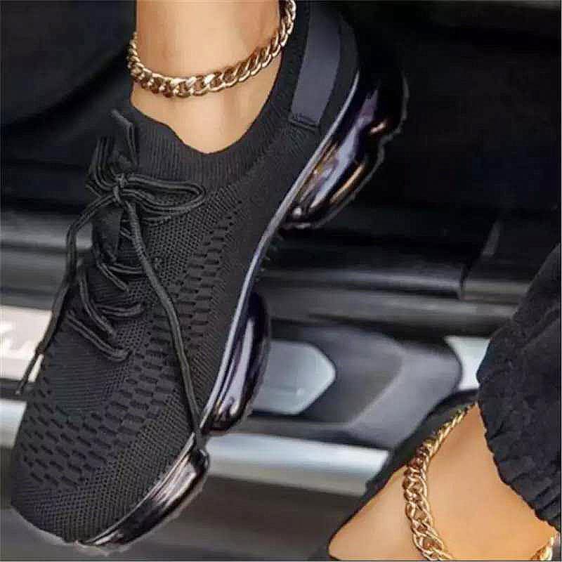 Mujeres 2020 nueva plataforma de color sólido con cordones zapatos voladores zapatillas - MXbueno