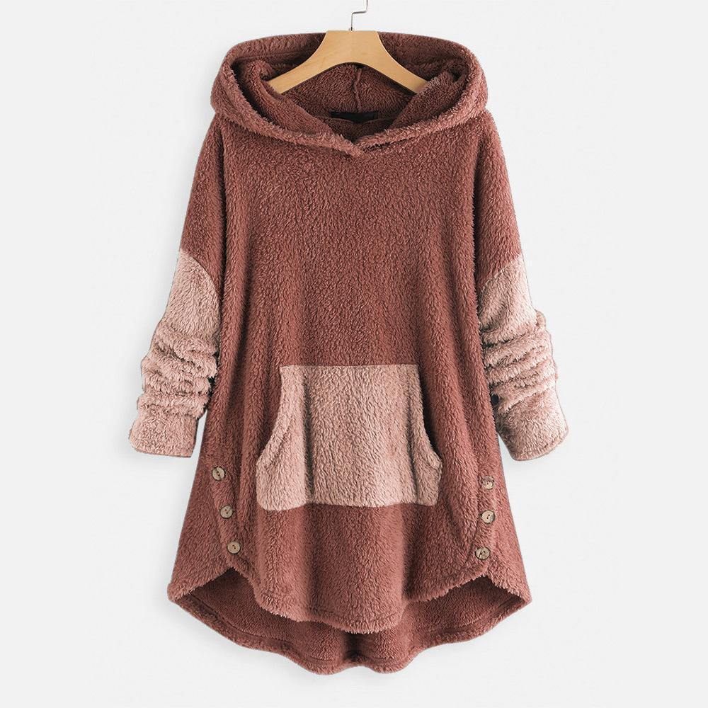 Suéter con capucha de color sólido de felpa suelta para mujer - MXbueno