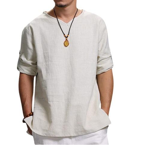 Camisa de hombre de algodón y lino con pulóver
