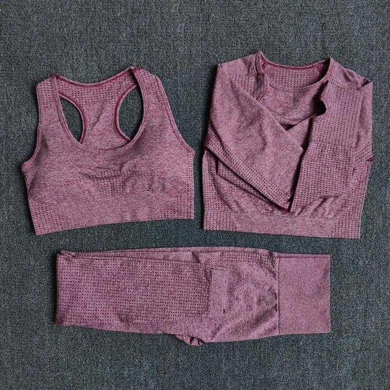 2/3/5PCS Seamless Women Yoga Set Workout Sportswear Gym Clothing Fitness Long Sleeve Crop Top High Waist Leggings Sports Suits - MXbueno