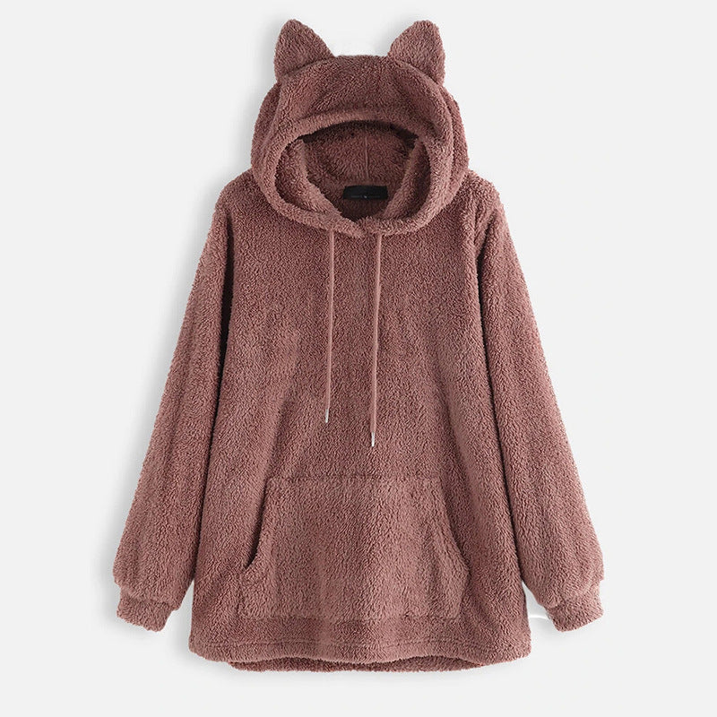 Chaqueta Con Capucha De Lana Suelta Plus Para Mujer Chaqueta De Manga Larga De Color Sólido Para Mujer Chaqueta Suéter Chaqueta Mujer