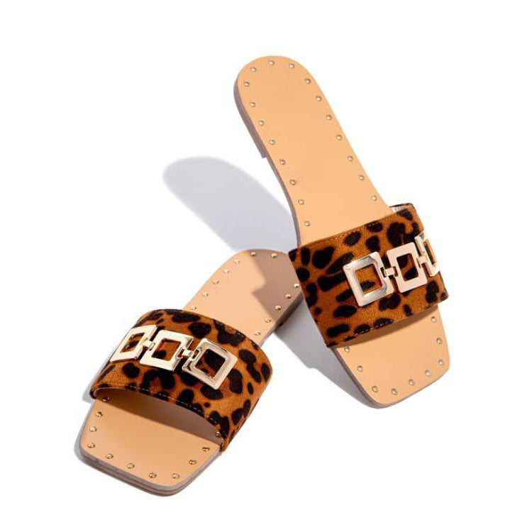 Zapatillas De Zapatos De Playa Con Estampado De Leopardo De Moda