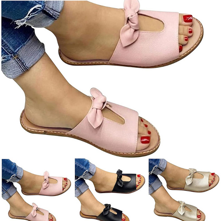 [W-Zapato] Sandalias Planas Con Lazo Para Mujer