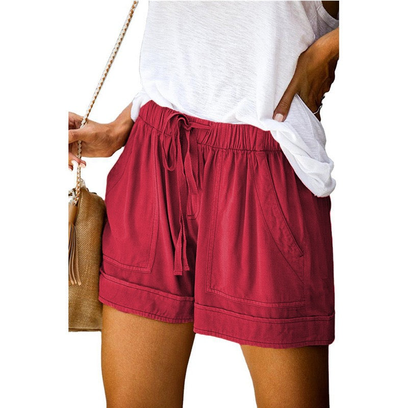 Pantalones cortos cómodos de cintura elástica con cordón de ocio de verano