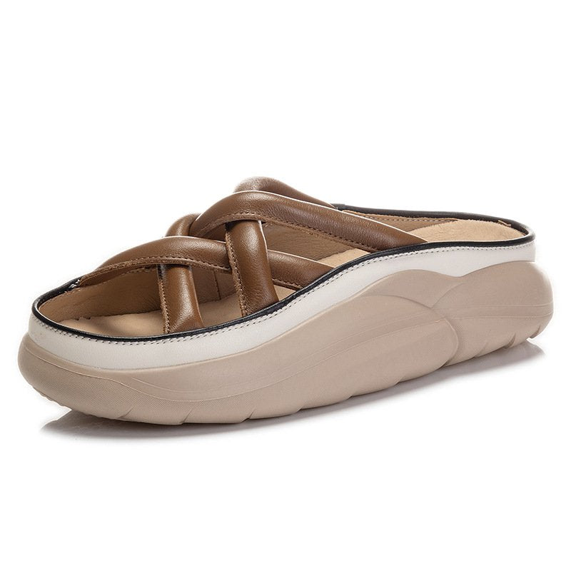 [W-Zapato] Sandalias De Plataforma Tejida Cruzada Vintage