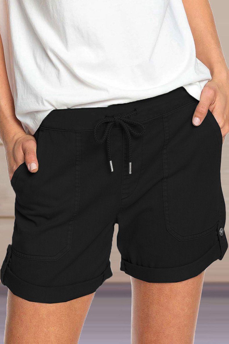 Pantalones cortos de mujer lisos rectos con cordones