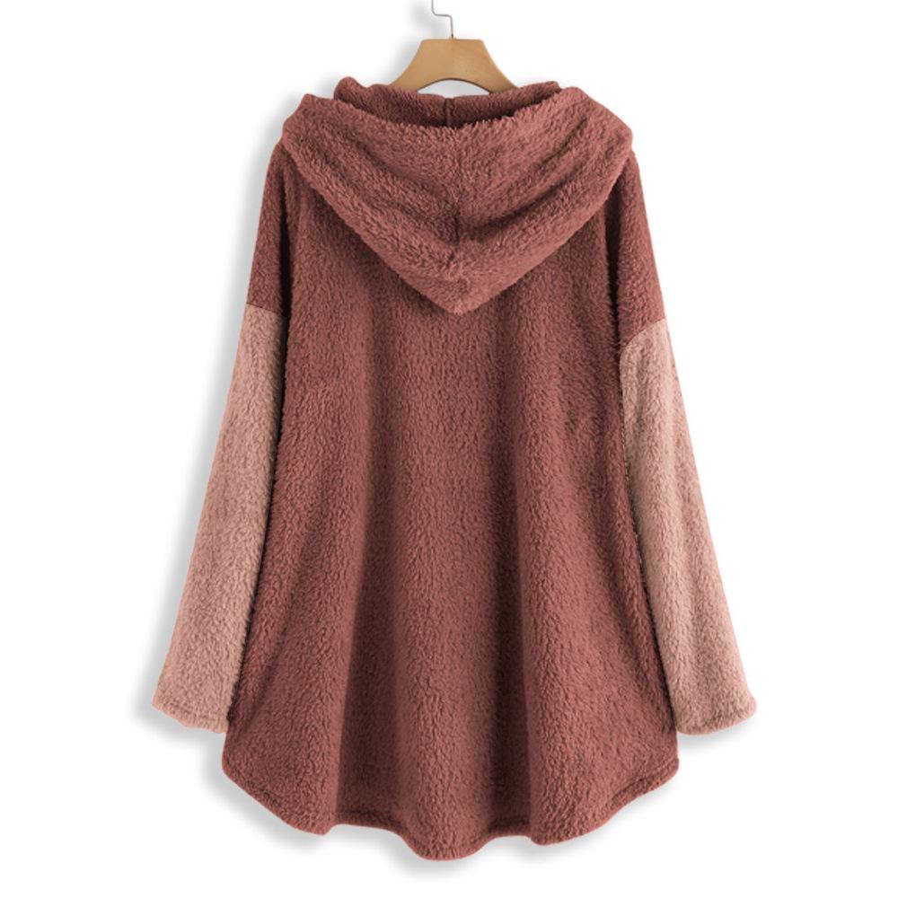 Suéter con capucha de color sólido de felpa suelta para mujer - MXbueno