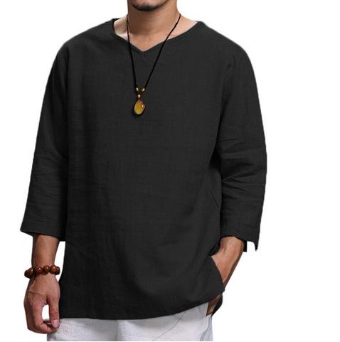 Camisa de hombre de algodón y lino con pulóver