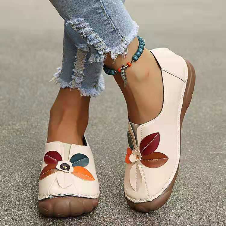 Nuevos Zapatos De Caña Baja Con Puntera Redonda Y Floral Vintage