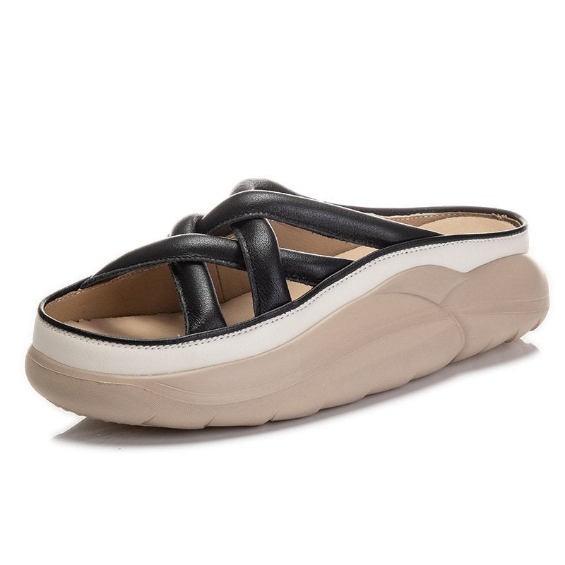 [W-Zapato] Sandalias De Plataforma Tejida Cruzada Vintage