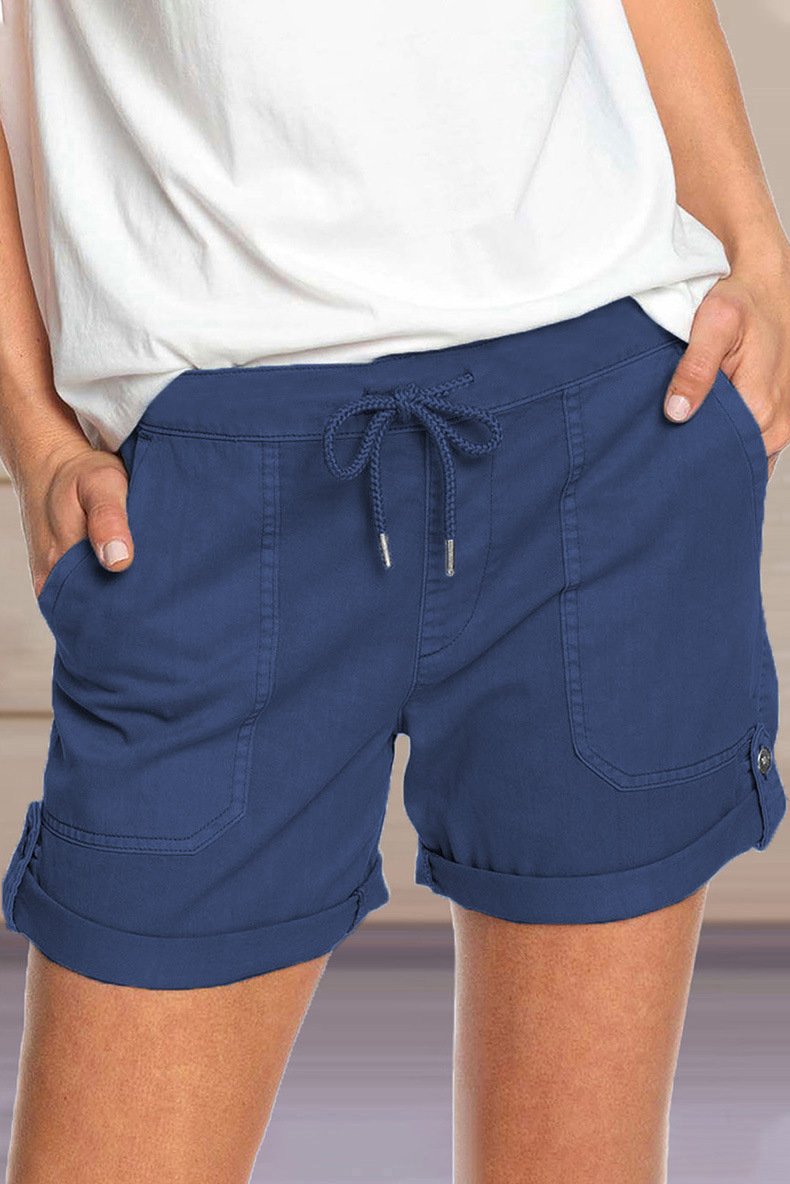 Pantalones cortos de mujer lisos rectos con cordones