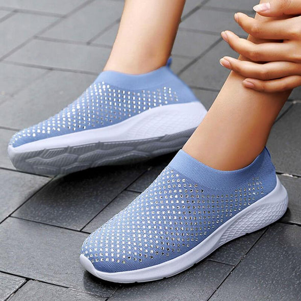 [W-Zapato] 💜 Zapatillas Sin Cordones De Tela Atlética Con Pedrería