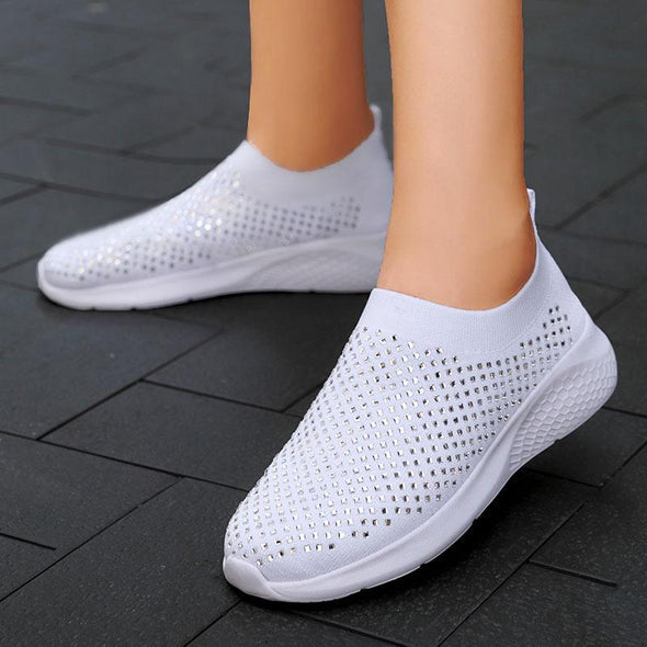 [W-Zapato] 💜 Zapatillas Sin Cordones De Tela Atlética Con Pedrería