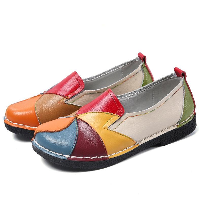 Zapatos planos femeninos de cuero hechos a mano coloridos