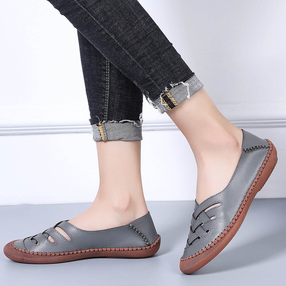 [W-Zapato] Zapatos Transpirables De Piel Con Tiras Cruzadas De Doble Uso