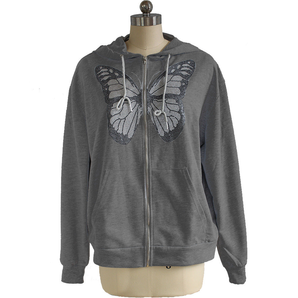 Sudadera Con Capucha De Manga Larga Con Estampado De Mariposas