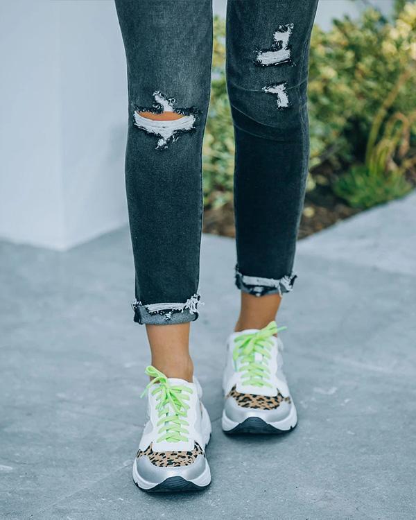 [W-Zapato] Zapatillas De Deporte Casuales Colorblock Con Plataforma De Cuña De Resorte Para Mujer Con Cordones