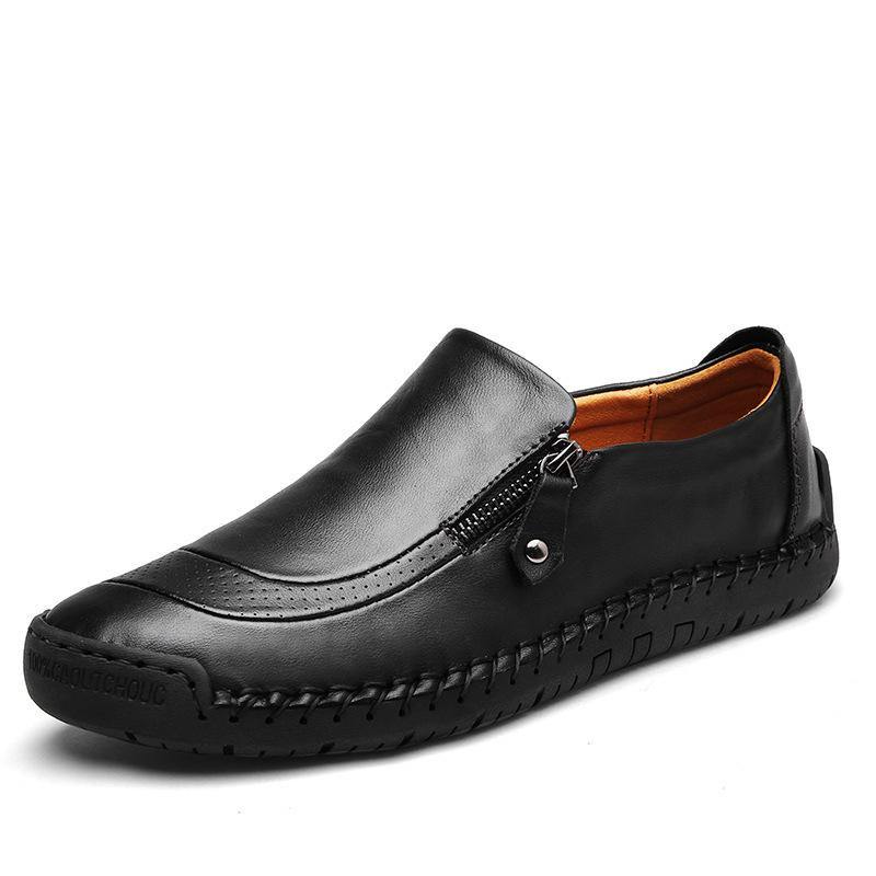 Zapatos de cuero con cremallera y pespuntes a mano slip on para hombres y mujeres - MXbueno