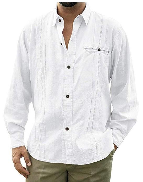 Camisa rebeca de lino de manga larga en color liso
