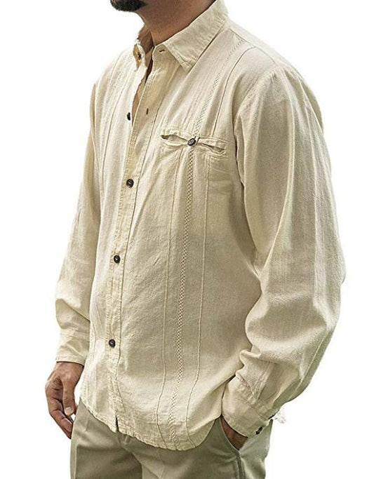 Camisa rebeca de lino de manga larga en color liso