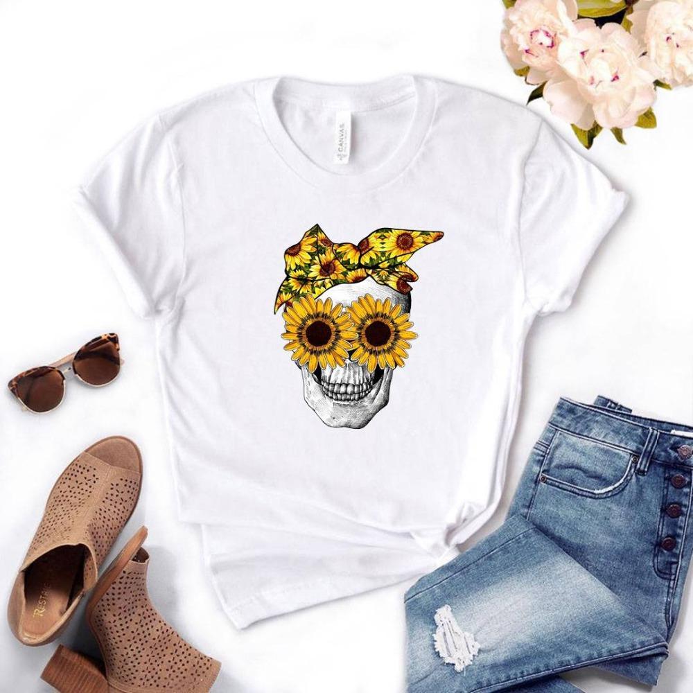 ¡VENTA! Camiseta con estampado de cráneo y girasol
