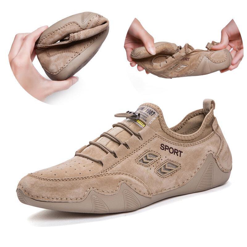 Hombres Suede Antideslizante Ealstic Lace Soft Sole Zapatos de conducción casuales - MXbueno