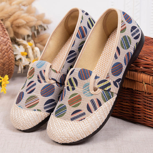 [W-Zapato] Zapatos De Mujer De Estilo étnico Zapatos De Mujer De Lino Tejido De Lunares