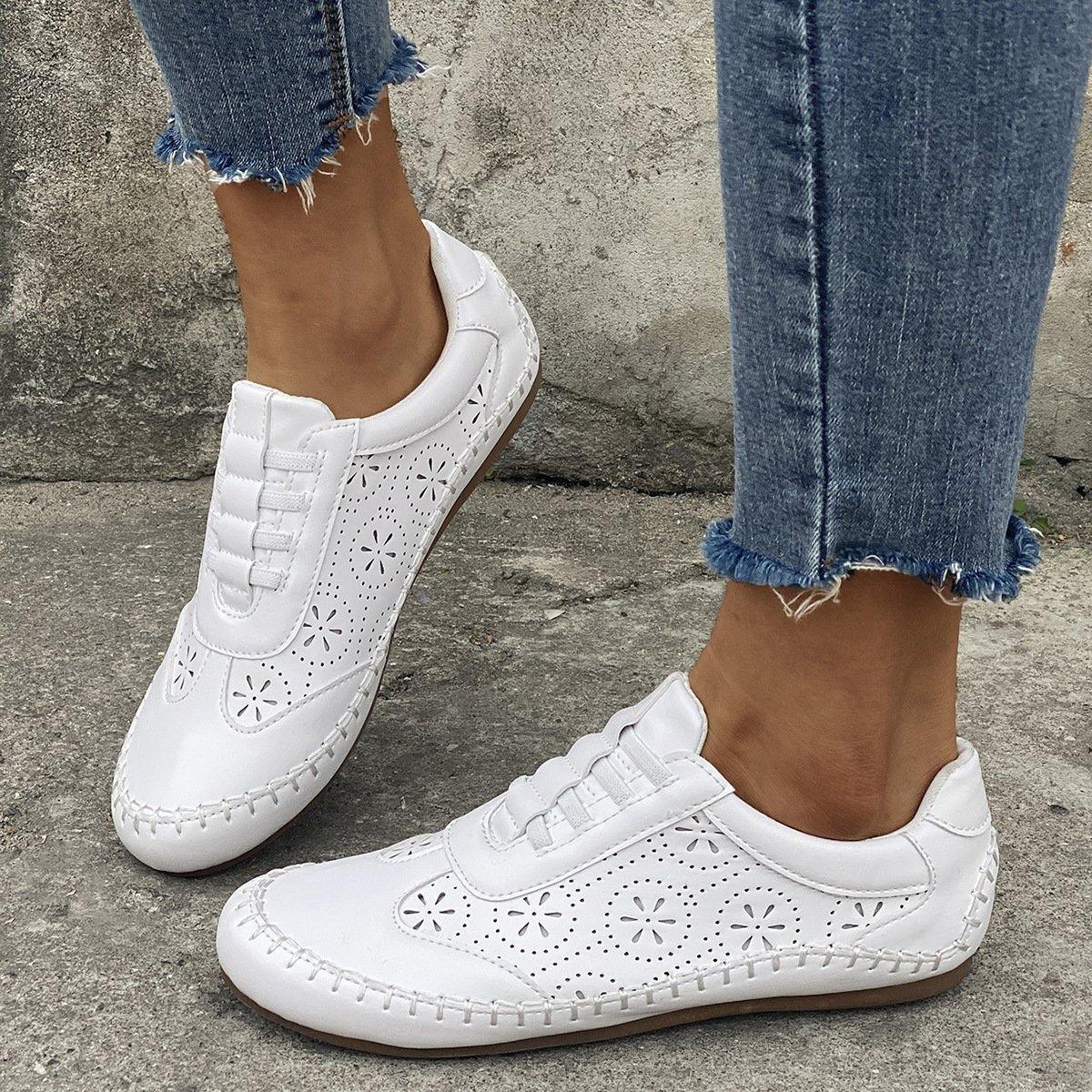European and American round toe cutout comfortable soft sole flat heel casual shoes - MXbueno