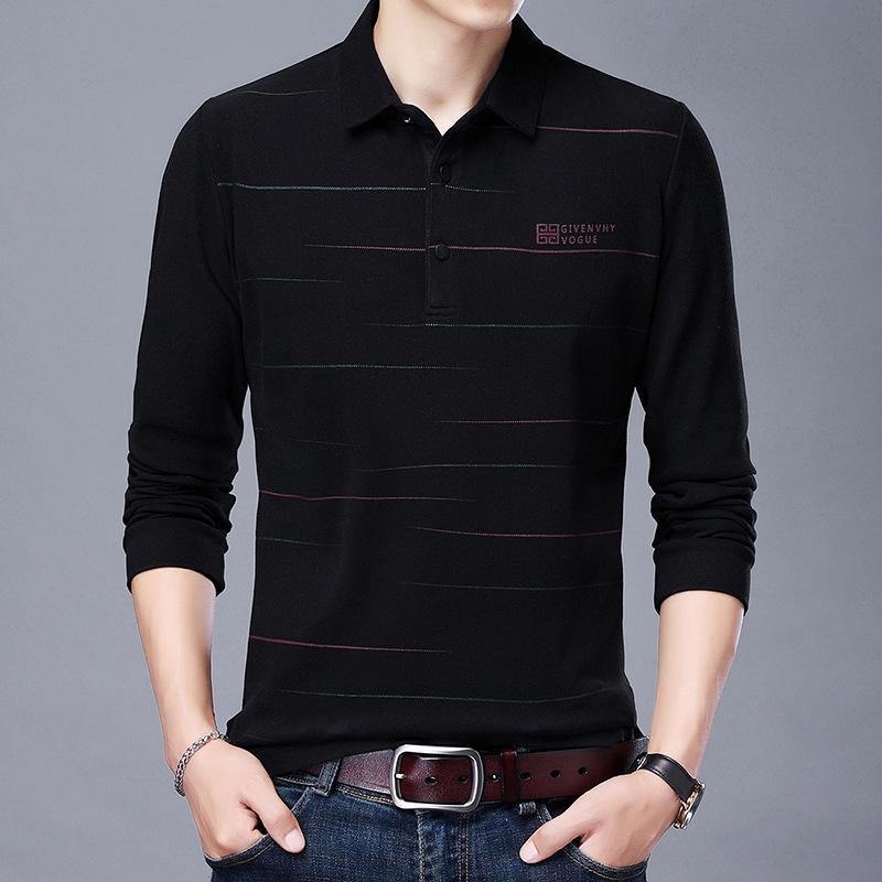 Camiseta de terciopelo de doble cara con bordado a rayas de manga larga para hombre - MXbueno
