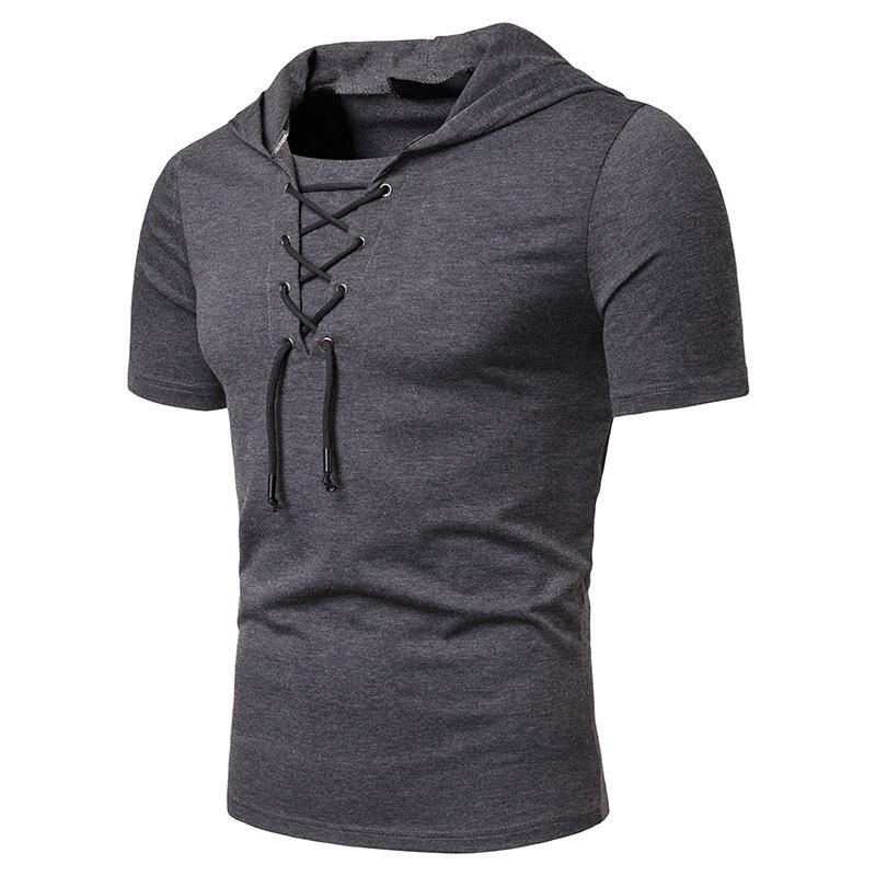 Camiseta de manga corta para hombre con capucha y correa suelta ropa de hombre