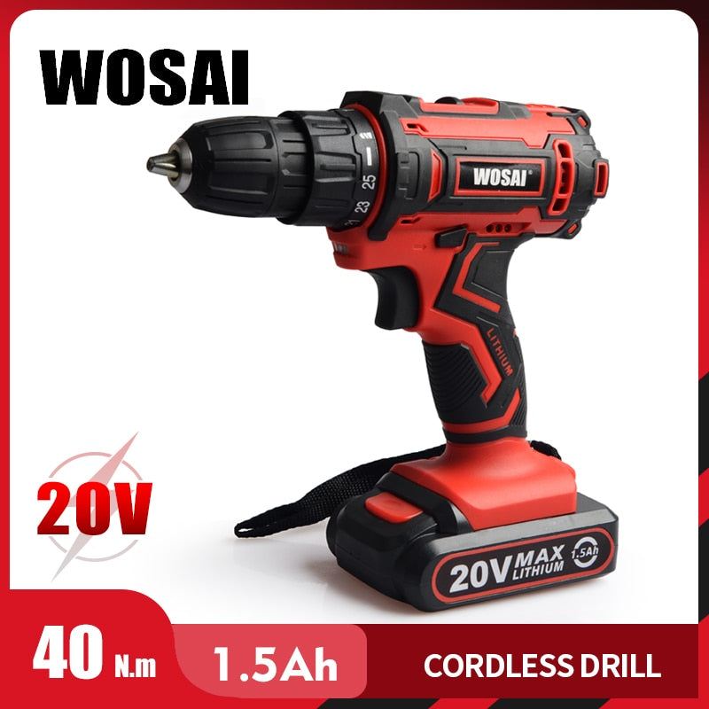 WOSAI New 20V Cordless Drill Electric Screwdriver Mini Wireless Power Driver DC Lithium-Ion Battery 3/8-Inch 2 Speed 4.8